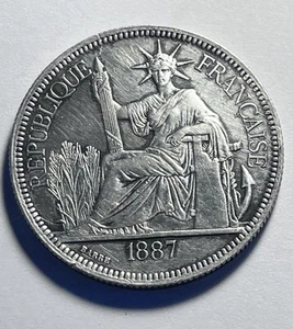 1887 Republique Francaise French Indochina Titre 0.900 Poids 1 Piastre` silver - Picture 1 of 14