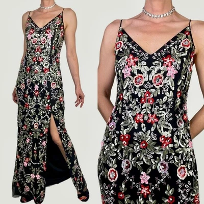 New Adrianna Papell beaded sequin floral gown maxi slip dress formal long prom - Image 1 of 4
