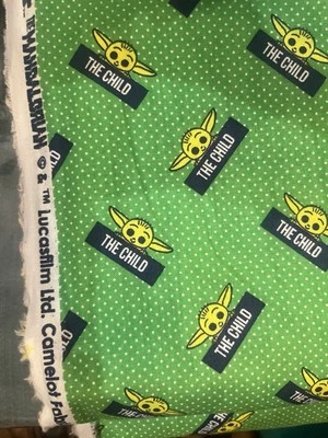 Sold By The Yard.  Mandalorian Child Stars Wars Lucas For Quilts Crafts Blankets - Image 1 of 3