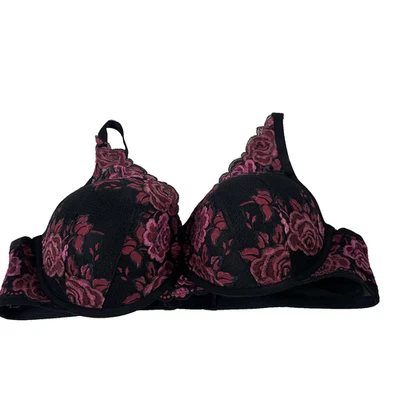 Torrid бюстгальтер женщин 42D черный розовый кружева цветочный на косточках пуш-ап с ремешками сексуальный - Изображение 1 из 4