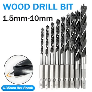 Brad Point Wood Drill Bit Or Set HSS Woodworking Hex Shank Twist Bits 1.5mm-10mm - Picture 1 of 30