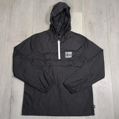 Stussy Anorak Jacket Mens Small Black Hoodie 1/4 Zip Packable Lightweight Pocket - Image 1 of 4