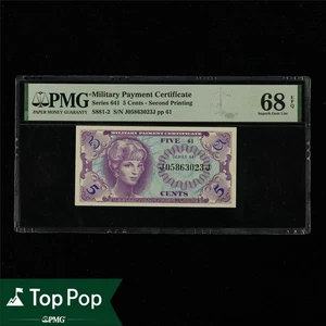 Military Payment Certificate 5 Cents - Second Printing PMG 68 EPQ UNC Top Pop - Picture 1 of 4