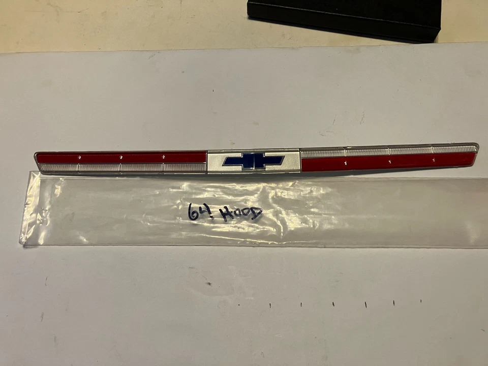 1964 Chevy Impala Belair Biscayne Hood Lip Moulding Emblem Insert - Image 1 of 1
