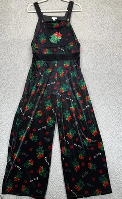 Комбинезон Xhiliration черный женский M бархатный с широкими штанинами омела для рождественской вечеринки - Изображение 1 из 4