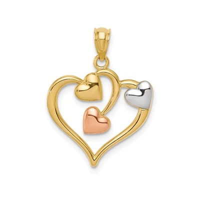 14k Two-Tone Gold Heart Pendant Necklace Rose Yellow White Symbol Love Family Wo - Image 1 of 4