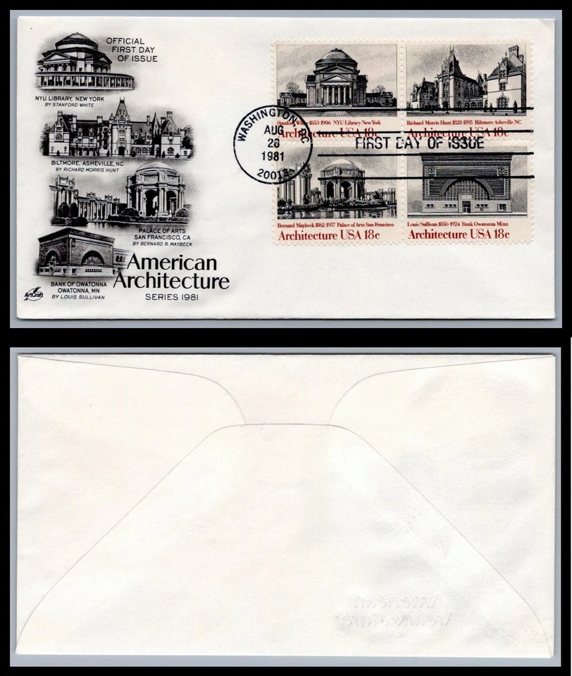 US FDC # 1928-1931 18c Architecture  ArtCraft  L.Cancel 1981, 9Q1035 - Image 1 of 1
