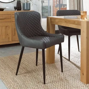 Esszimmerstuhl Grau Kunstleder Rautenstich, 2er Pack Luxus Modern Finch - Bild 1 von 6
