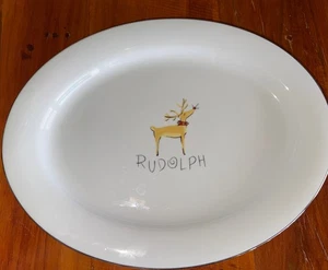 Pottery Barn Reindeer Large Oval Serving Platter - Picture 1 of 3