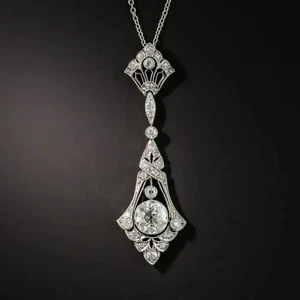 Collar colgante eduardiano de filigrana de piedras preciosas de moissanita de corte europeo antiguo de 1,25 quilates - Imagen 1 de 3