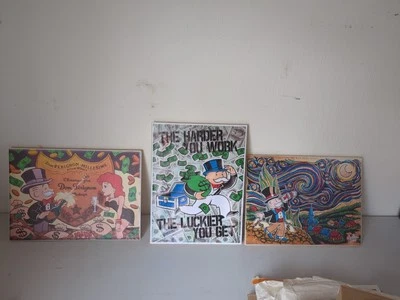 Lote de tres carteles de arte pop de pared de lienzo decorativo de 12x16" Monopoly Man Foto 1 de 4