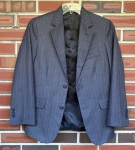 Nautica Dark Gray Two-Button Blazer Pale Blue Pinstripe Boys Size 12 Regular - Picture 1 of 3