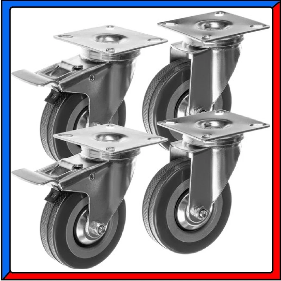 Ruote Girevoli Industriali per Carrelli 2 con Freno + 2 Senza Freno MAX 220Kg - Immagine 1 di 4