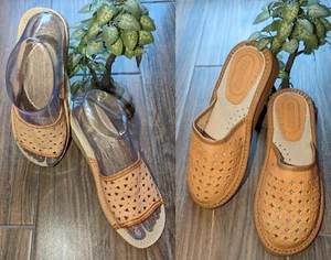 Leather slippers for women Open and closed Toe Brown natural leather Handmade - Picture 1 of 30