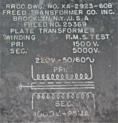  TRANSFORMADOR DE PLACA DE LIBERTAD PRI 220 V @ SEC 1000 V -25 MA  Foto 1 de 4