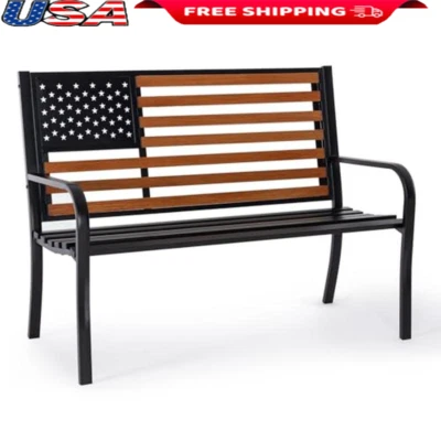 50-In Outdoor Garden Bench American Flag Sturdy Cast Iron Rustproof Sturdy New - Image 1 of 4