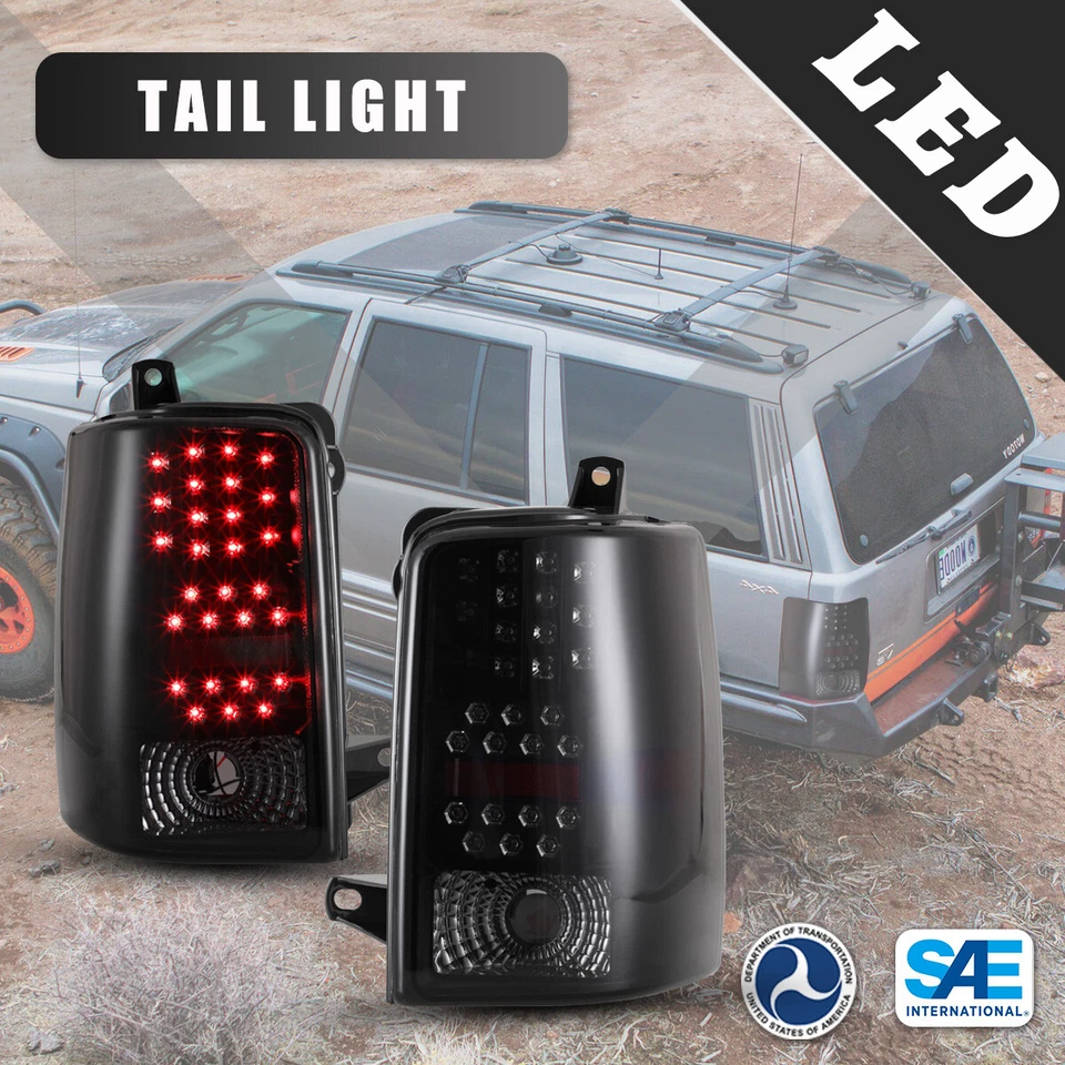 LED Taillights For 97-98 Jeep Grand Cherokee Black Smoke Lens Rear Lamps 1 Pair - Image 1 of 4