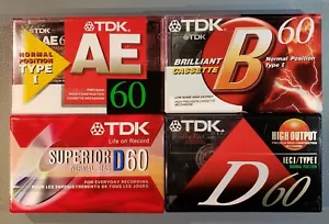 TDK Blank Audio Cassette Tapes AE-60, B-60, D-60 ×2 Type I Normal Position - Picture 1 of 6