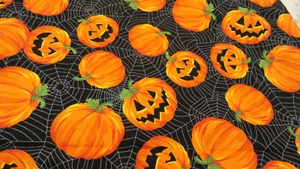 Halloween Pumpkins Jack O Lanterns Cotton Fabric 2 yds JoAnn Spiderwebs - Picture 1 of 2