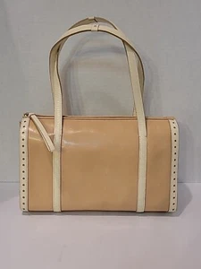 Bolso retro de cuero vintage Ann Taylor beige blanco roto estricción barril Dr - Imagen 1 de 23
