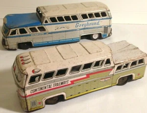 Greyhound & Continental Toy Buses Lot of 2 vintage Tin Litho Friction Japan - Picture 1 of 12