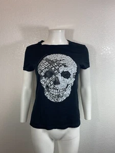 Vtg ALEXANDER MCQUEEN BLACK SKULL PRINT TOP XS - Picture 1 of 7