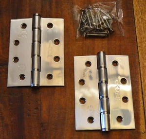 Polished Stainless Steel Grade 7 4" 102mm x 76mm Washered Butt Hinges J9505PSS - Picture 1 of 1