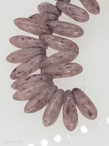 Czech Dagger Beads 11mm X 3mm Chalk W/Purple Terracotta, 50 pcs, Top drilled Vtg - Picture 1 of 7