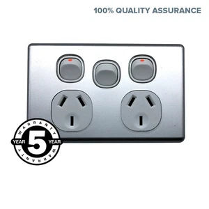 Double Power Point Extra Switch SLIM With Brushed Metal Cover Slimline Socket - Picture 1 of 3