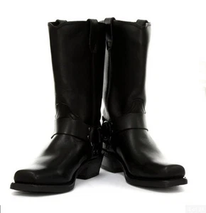 Schleifer hoch schwarz Unisex Lederstiefel Cowboy Western Biker hohe Stiefel - Bild 1 von 6