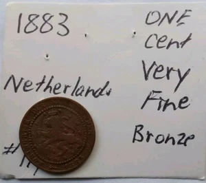 1883 Netherlands Bronze One Cent Very Fine Coin KM #107.1 Free Post Inv. #111 - Picture 1 of 4
