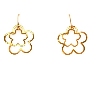 Orecchini pendenti pendenti oro giallo 14 kt grandi fiori aperti goccia fiore - Foto 1 di 5