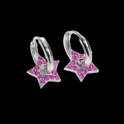 925 Sterling Silver Ruby Star Shape 3/4''  Earrings Gemstone - Image 1 of 2