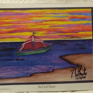 art print 11 x 14 unframed Tari  Red Sail Boat - Picture 1 of 4