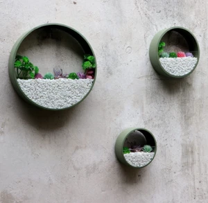 3-Pack Metal Wall Hanging Planter 12, 8, 6 in Dia Green Indoor Round NIB - Picture 1 of 6