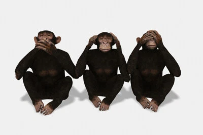 Three Monkeys Speak See and Hear No Evil Conceptual Art Print Poster 18x12 - Image 1 of 3