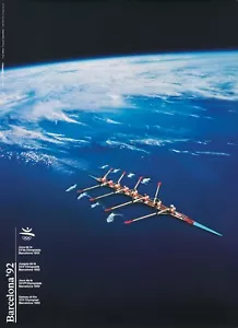 Poster Vintage Originale Olimpiadi di Barcellona 1992 Equipaggio di Canottaggio Terra - Foto 1 di 1