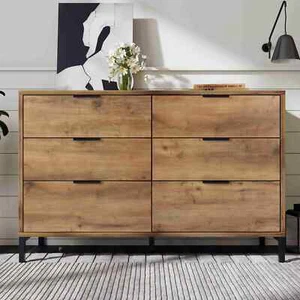 Modern Sideboard Cabinet 6 Drawers Chest of Drawers for Home Storage Dark Oak - Picture 1 of 16