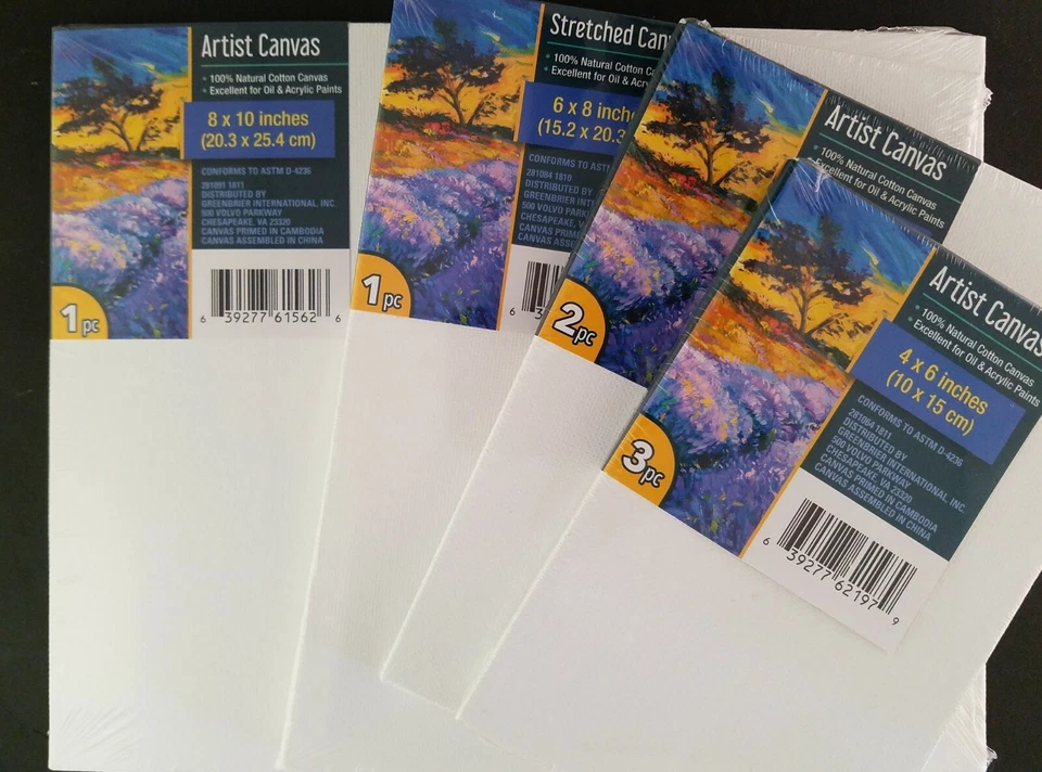 Lienzos de artista de algodón blanco para pintura al óleo acrílica, selecciona: tamaño/conteo de paquetes Foto 1 de 1
