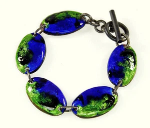 BRACCIALE VINTAGE SPLENDIDO COLORE PAVONE SMALTO RAME LINK - Foto 1 di 4