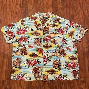 George Mens Hawaiian Shirt Size 3XL Multicolor Hula Girl Short Sleeve Button Up - Picture 1 of 15