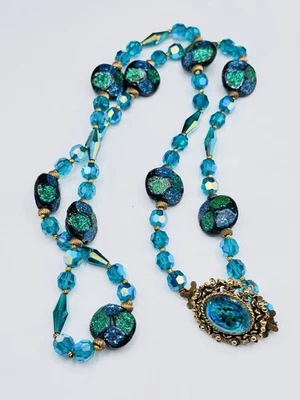 Винтажный Vendome? AB Павлин синий зеленый бусина ожерелье - Изображение 1 из 4