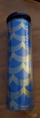 Starbucks Navy Blue Gold Scallop Waves Tumbler 16oz Travel Mug 2017 For Parts  - Image 1 of 4