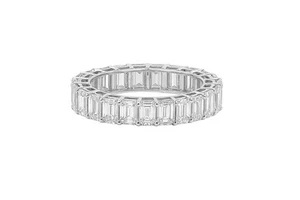 Anello Eternità 5,29 Ct TW Smeraldo Laboratorio Diamante Coltivato E VS1 Oro Bianco 14 K US 7 - Foto 1 di 4