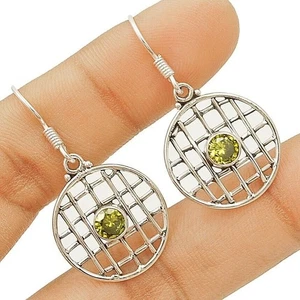 Natural Peridot 925 Solid Sterling Silver Earrings 1 1/2'' Long @7-9 - Picture 1 of 1
