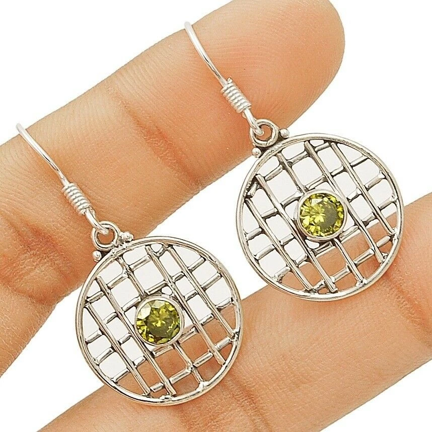 Natural Peridot 925 Solid Sterling Silver Earrings 1 1/2'' Long @7-9 - Image 1 of 1