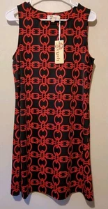 NWT! Aryeh Red/Black Stretch Chain Pattern Sleeveless Pullover Casual Dress sz L - Picture 1 of 5