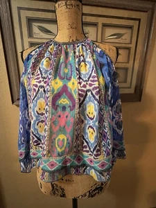 ZARA Multi-Color Boho Print Semi-Sheer Top Women's Size XS NWOT - Picture 1 of 5