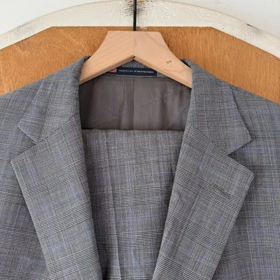 Hart Schaffner Marx Suit Mens 48R Gray Glen Check 2 Button Wool Canvas 44x25 - Image 1 of 4