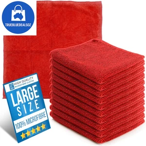Microfiber Cleaning Cloth, Large Size 40X40Cm, Super Absorbent Lint Free -Red 10 - Picture 1 of 7
